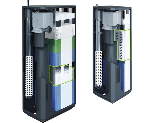 Filtre interne pentru acvarii în secțiune transversală cu materiale filtrante