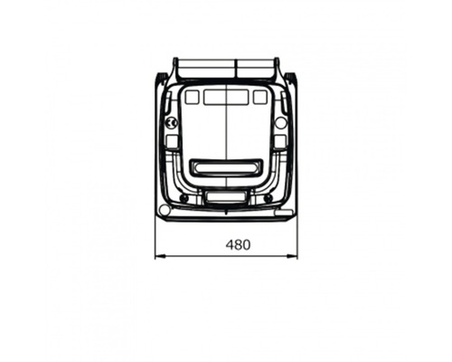 Desen tehnic al unui model de cadă de duș cu lățimea specificată de 480 milimetri.