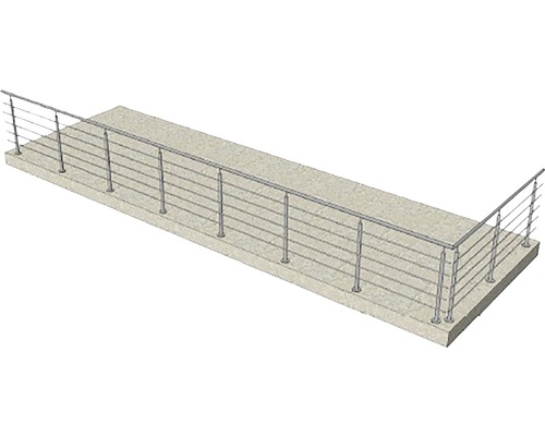 Balustradă cu cabluri orizontale din oțel inoxidabil pe suprafață de beton