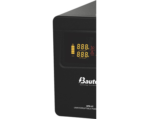 Sursă de alimentare neîntreruptibilă cu afișaj pentru tensiunea de ieșire, tensiunea de intrare, nivelul de încărcare a bateriei, suprasarcină și starea de eroare.