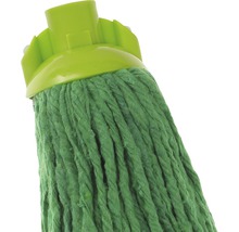 Vizualizare detaliată a unui mop verde de bumbac cu cap din plastic