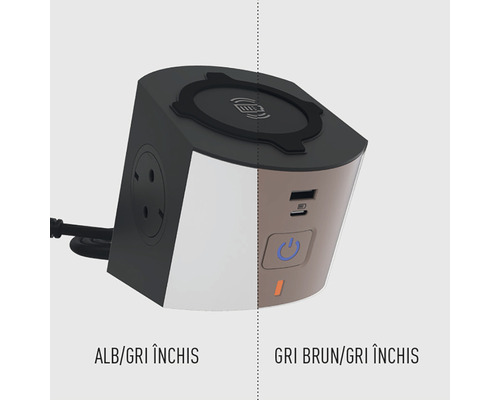 Bloc multipriză cu porturi USB și încărcător wireless