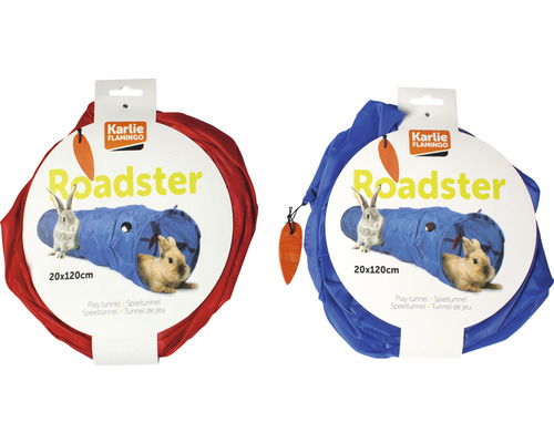 Două tuneluri de joacă pentru animale mici, fiecare cu ambalaj.