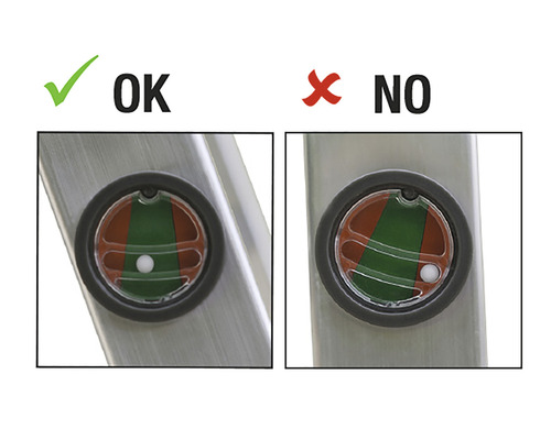 Ilustrație a poziționării corecte și incorecte a unui nivel cu bulă de aer