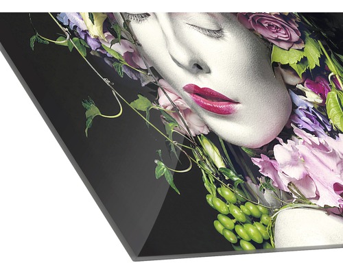 Tablou din sticlă acrilică cu model de femeie și flori