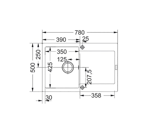 Desen tehnic al unei chiuvete cu dimensiuni