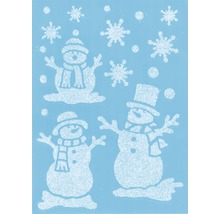 Ilustrație cu oameni de zăpadă și fulgi de zăpadă