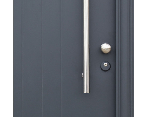 Imagine detaliată cu o ușă de intrare cu bară de mâner și încuietoare