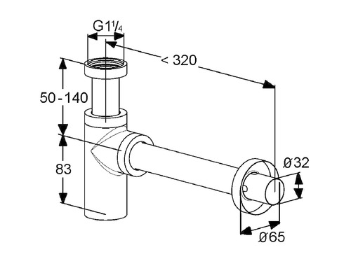 Desen tehnic al unui sifon cu dimensiuni