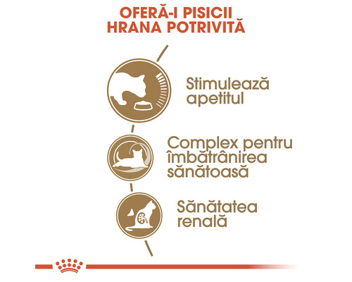 Royal Canin Caracteristici hrană pentru pisici: Stimularea apetitului, complex pentru îmbătrânire sănătoasă, sănătate renală
