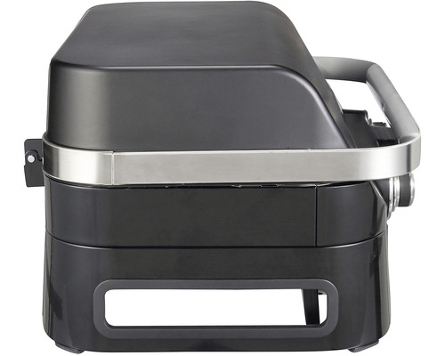 Grătar negru pe gaz cu capac și mâner