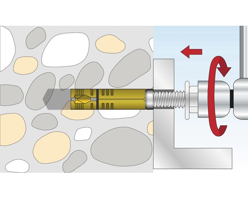 Ilustrație a unei fixări de ancorare într-un perete de piatră