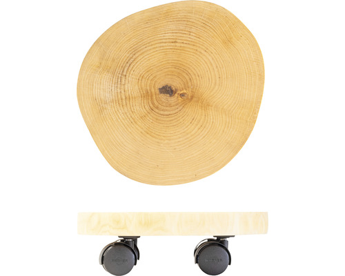 Tavă mobilă din lemn, din trunchi de copac, cu roți