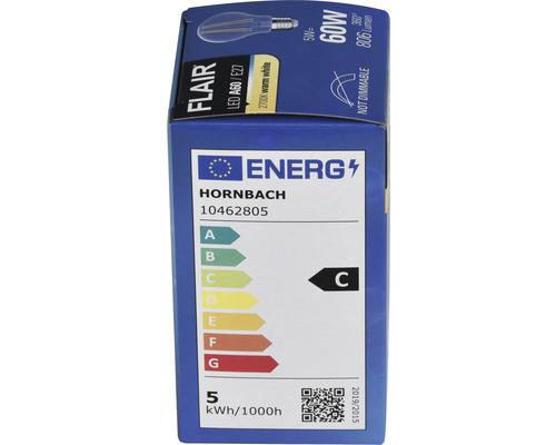 Ambalaj pentru un bec LED Flair A60 E27 cu 5 wați, echivalent cu 60 wați, 2700 kelvini alb cald și clasa de eficiență energetică C