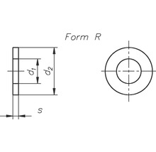 Desen tehnic al unei șaibe de forma R cu dimensiuni