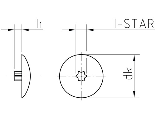 Desen tehnic al unui șurub I-Star cu dimensiuni