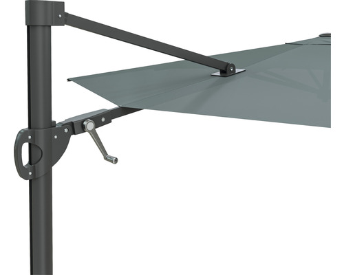 Detalii ale unei umbrele de soare cu mecanism de manivelă