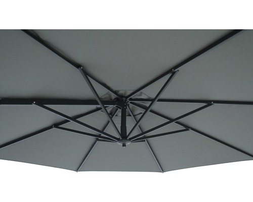 Vedere interioară a unei umbrele de soare deschise cu cadru