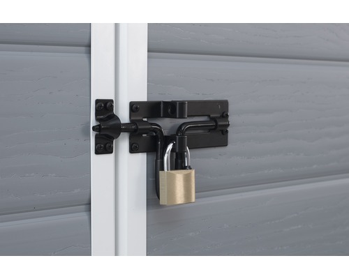 Zăvor de blocare cu lacăt pe o ușă gri