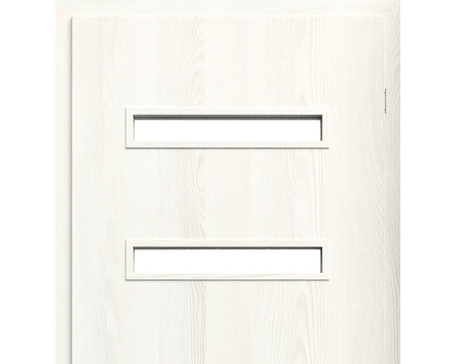 Ușă albă din lemn cu două inserții dreptunghiulare de sticlă