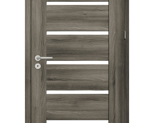 Ușă de interior cu model de lemn și inserții orizontale de lumină