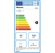 Etichetă energetică Hisense APC12 cu clasa de eficiență energetică A, putere de răcire de 3,5 kilowați și nivel de zgomot de 64 decibeli
