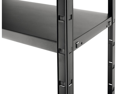 Detaliu sistem de rafturi metalic