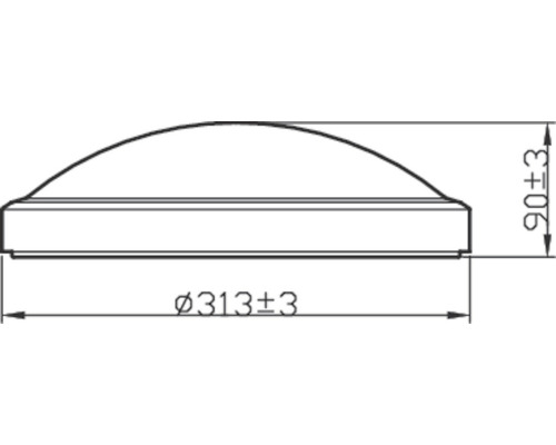 Desen tehnic al unui capac cu dimensiunile diametru 313 milimetri și înălțime 90 milimetri