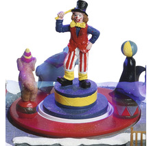 Scenă de circ decorativă cu un clovn, un elefant și o focă pentru o atmosferă festivă.