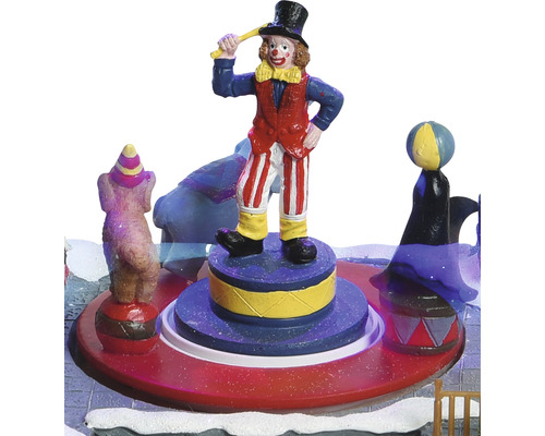 Scenă de circ decorativă cu un clovn, un elefant și o focă pentru o atmosferă festivă.