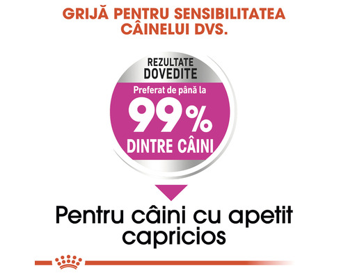Pentru sensibilitatea câinelui dumneavoastră. Rezultate dovedite: Preferat de până la 99% dintre câini. Pentru câini cu apetit capricios.