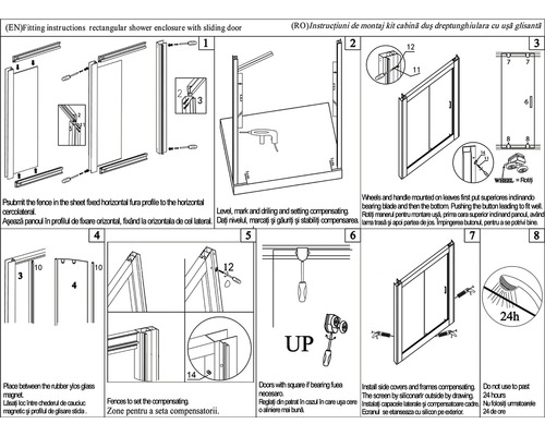 Instrucțiuni de montaj pentru cabină de duș rectangulară cu ușă glisantă