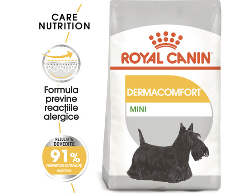 Hrană pentru câini Royal Canin Dermacomfort Mini, potrivită pentru reducerea iritațiilor pielii