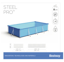 Piscină dreptunghiulară cu cadru de oțel Steel Pro cu dimensiuni și capacitate de umplere de la Bestway