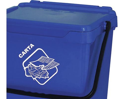 Coș de hârtie albastru cu capac și simbol pentru hârtie