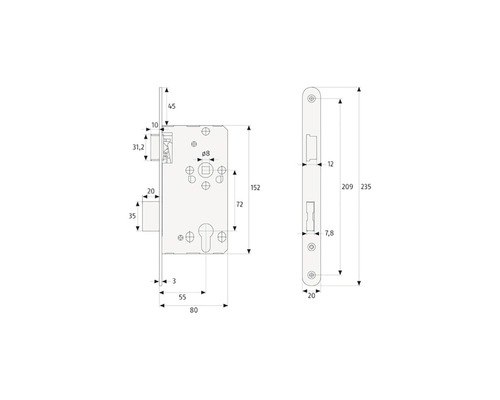 Desen tehnic al unei încuietori aplicate cu dimensiuni
