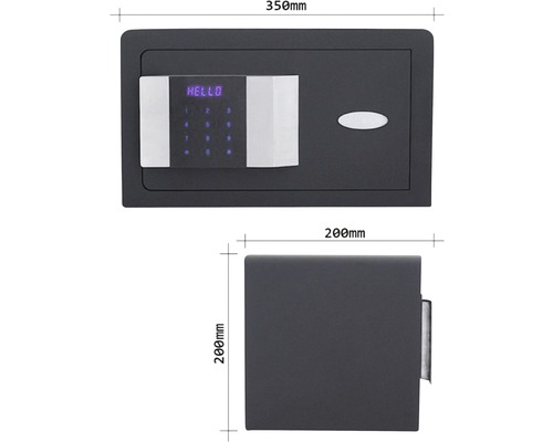 Imagine cu un seif cu dimensiunile de 350 mm x 200 mm x 200 mm.