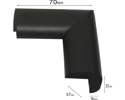 Protecție de colț din spumă cu dimensiunile de 70 mm, 31 mm, 37 mm și 9 mm