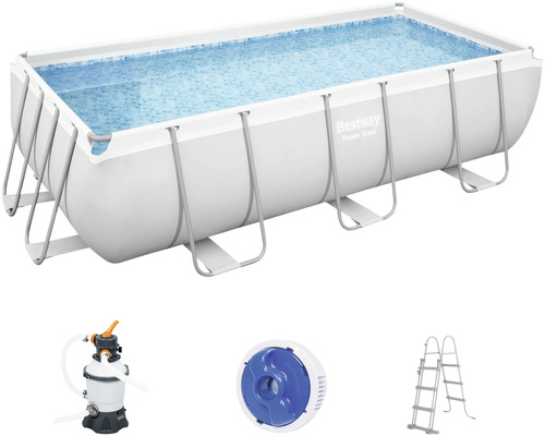 Piscină cu cadru metalic Bestway Framepool Power Steel™ 404x201x100 cm capacitate 6478 l gri inclus sistem filtru, scară, dozator