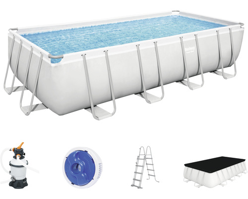 Piscină cu cadru metalic Bestway Framepool Power Steel™ 488x244x122 cm capacitate 11532 l gri inclus sistem filtru, scară, dozator, prelată