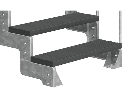Scară cu două trepte cu suprafețe canelate.