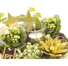 Decorațiune decorativă de masă cu lumânare, stele și plante