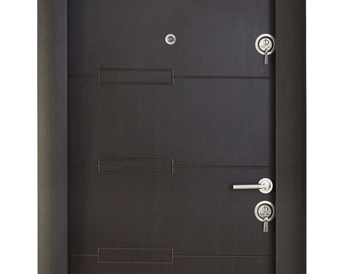 Ușă de intrare modernă cu vizor, mâner și chei