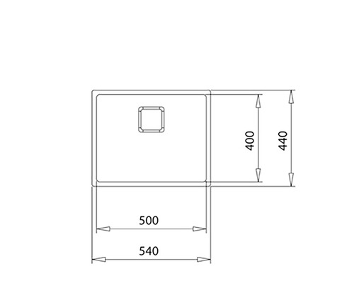 Desen tehnic al unei chiuvete cu dimensiuni.