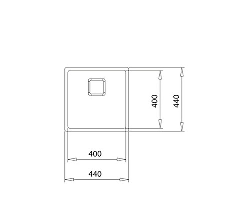 Desen al unei chiuvete cu dimensiunile de 400 pe 400 milimetri și 440 pe 440 milimetri.