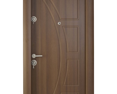 Ușă din lemn cu mâner și încuietoare