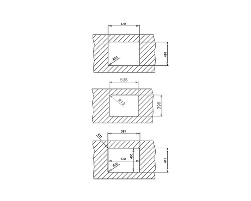 Desen tehnic cu dimensiuni pentru o spărtură în perete