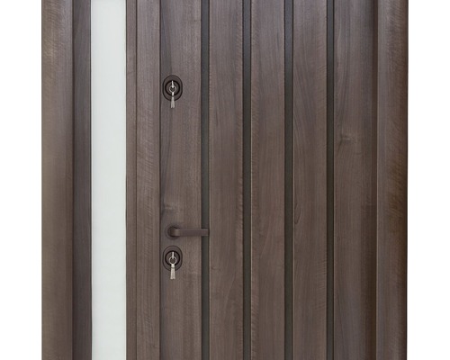 Ușă din lemn cu inserție de sticlă, mâner și chei