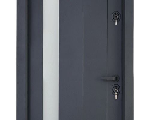 Ușă de intrare cu element de sticlă, mâner și încuietoare