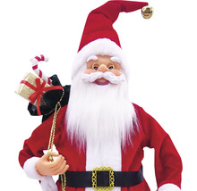 Figurină Moș Crăciun cu sac de cadouri, acadea și clopoțel